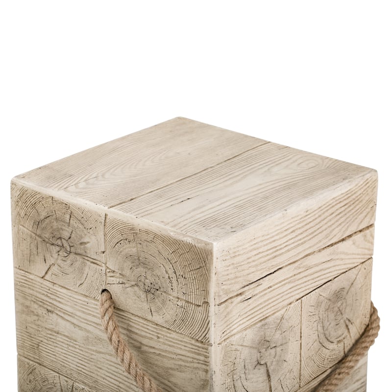 Christopher Knight Home - 14.76'' Rustic Wood Look Square MGO Side Table with Decorative Braided Cord - Wood Finish