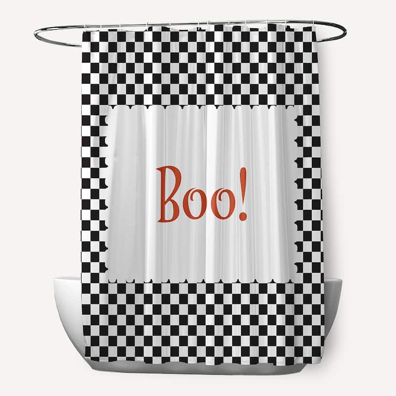 Halloween Boo Checks Shower Curtain - Black