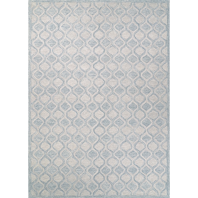 Handmade Terasia Geometric Sea Wool Area Rug - 5' x 8' - Light Blue