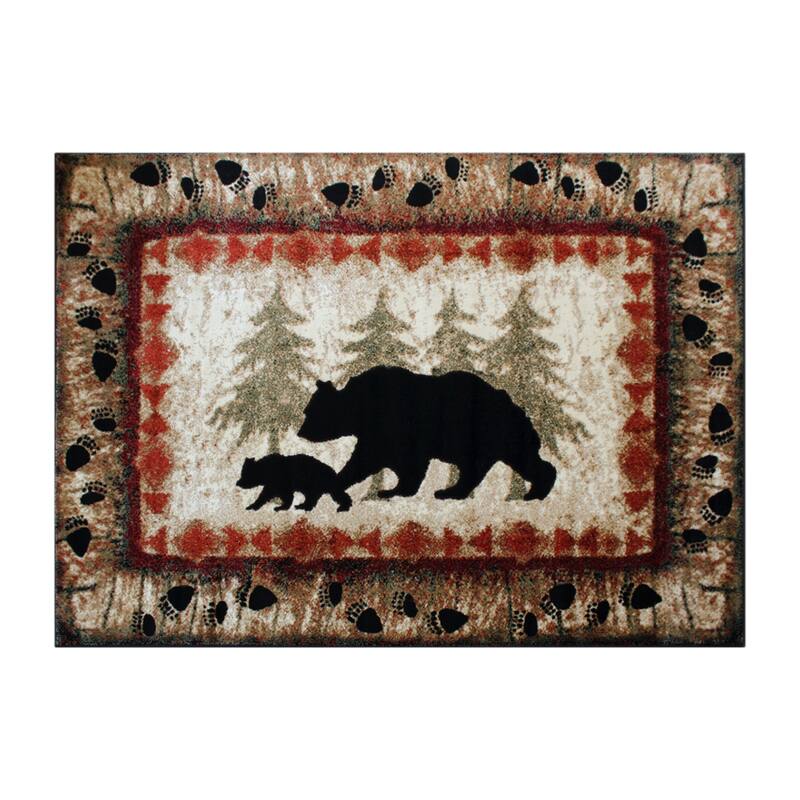 Wandering Bear and Cub Rustic Olefin Area Rug - Jute Backing