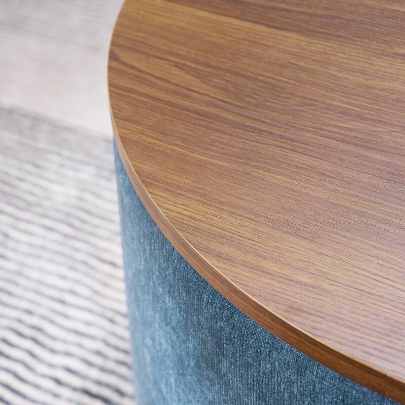 Roomfitters 2-Piece Round Chenille Storage Ottoman Set with Drum-Shaped Stool and MDF Top, Hidden Compartment