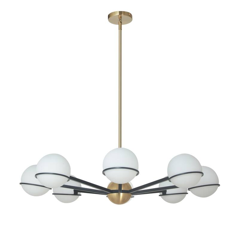 8 Light Chandelier - Matte Black/Brass Finish - Modern Ceiling Light Fixture - 7.75