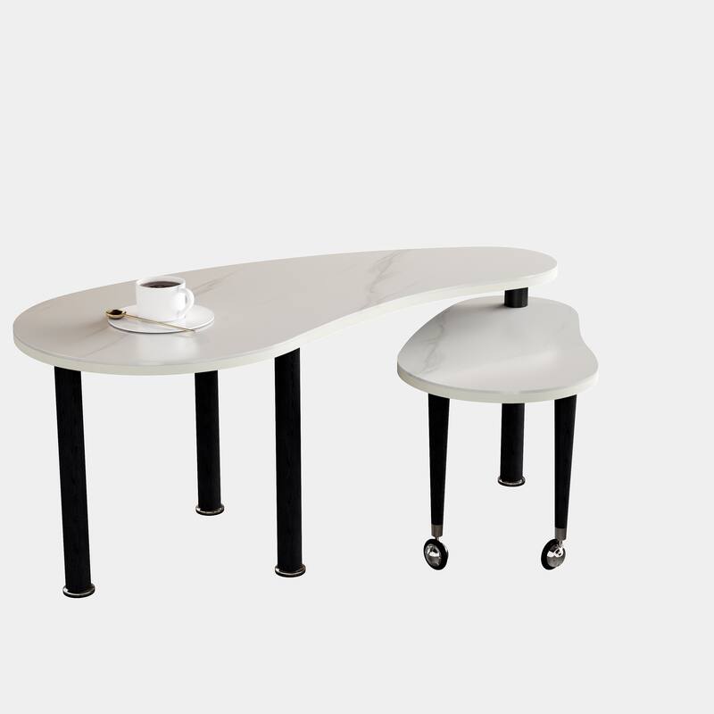 GDFStudio - Eulalia 360 Degree Rotating Nesting Coffee Table Set with Solid Rubberwood Legs