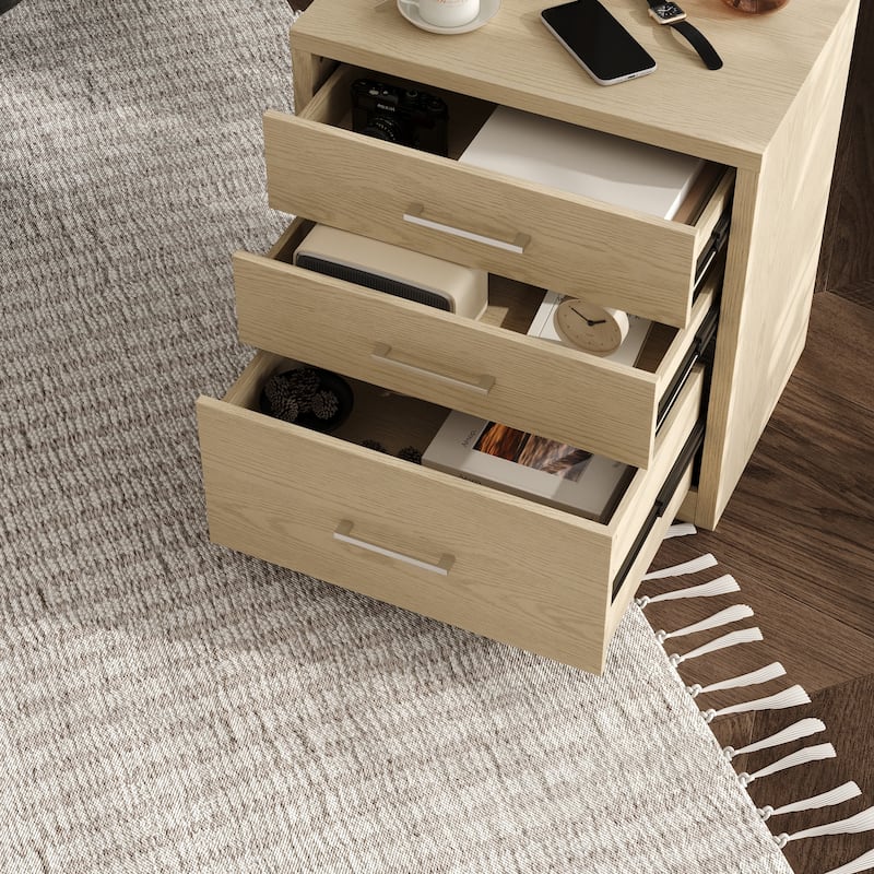 Chic Wooden 3-Drawer Nightstand: Wood Finish with Hidden Drawer for Secret Storage Bedside Table