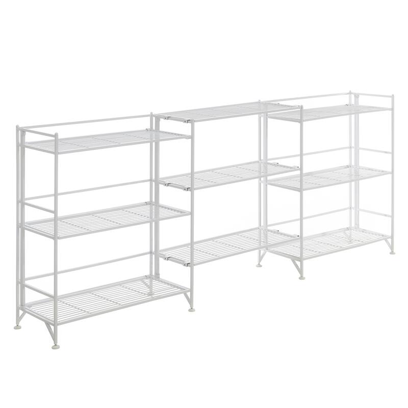 Xtra Storage 3 Tier Wide Folding Metal Shelves with Set of 3 Extension Shelves