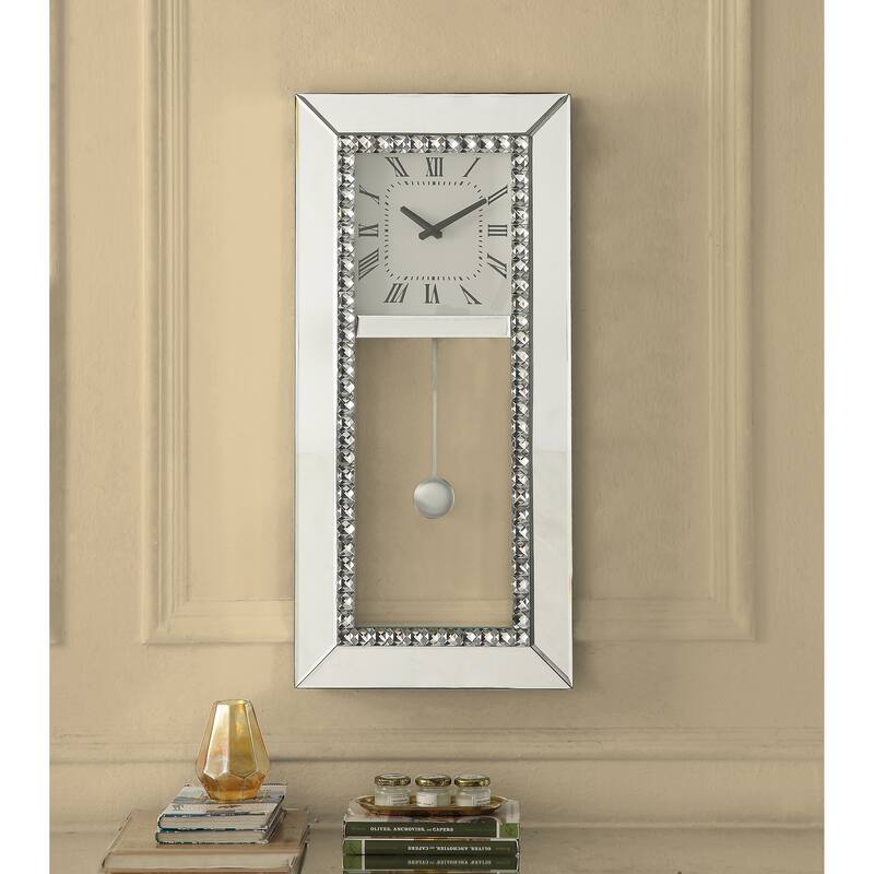 Rectangular Wall Clock Pendulum Clock, Mirrored & Faux Crystal Diamonds