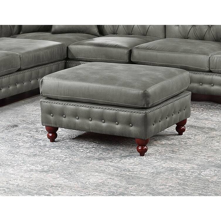 1pc Cocktail Ottoman Slate Breathable Leatherette Tufted Nailhead Wooden Legs Living Room Furniture