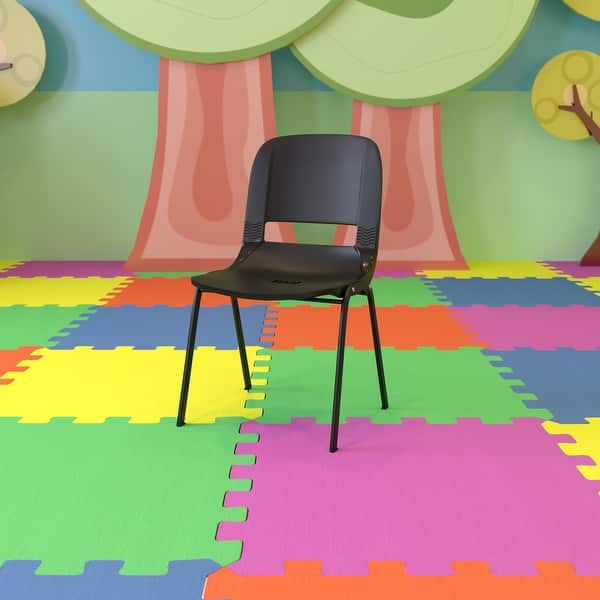 slide 2 of 23, Ergonomic Shell Stack Chair with 16'' Seat Height Black Plastic/Black Frame