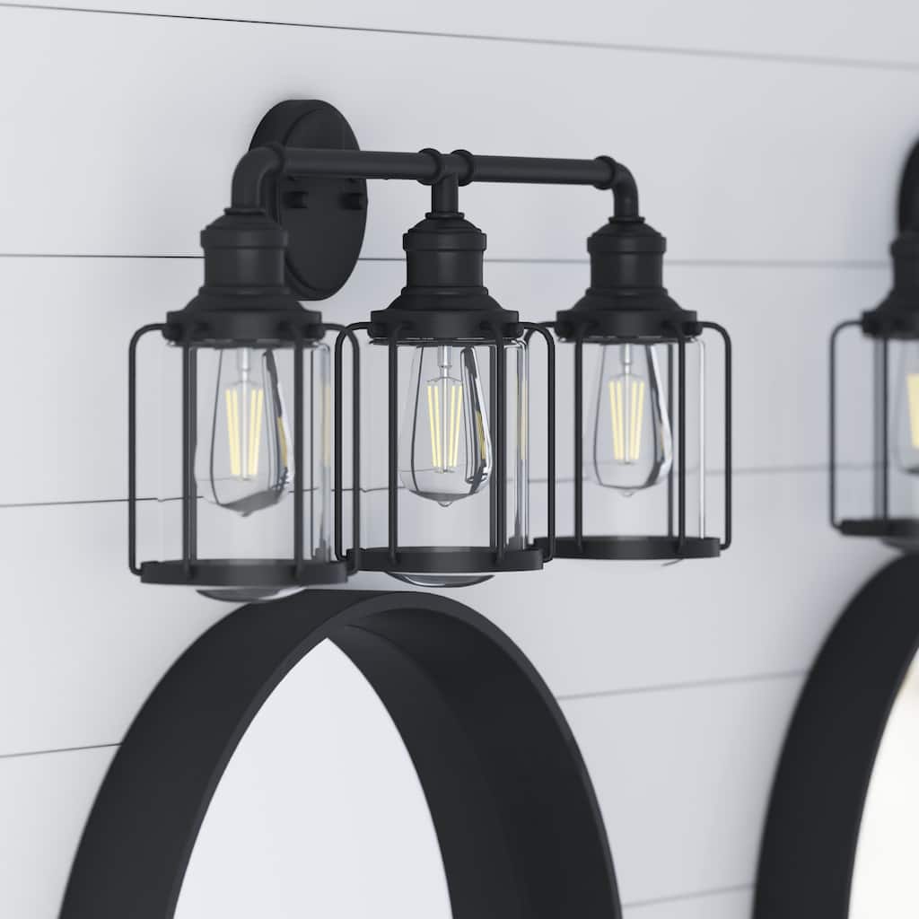 Prominence Home Lincoln Woods Industrial Farmhouse Bathroom Vanity Light, Matte Black - Matte Black