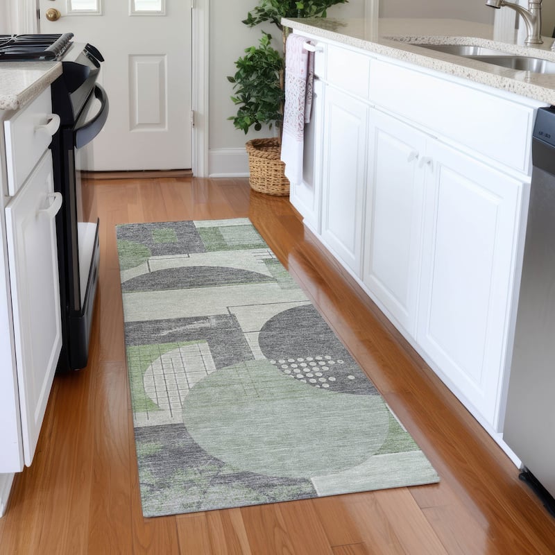 Premium Washable Super Soft Contemporary Mayfield Rug - Green - 2'3" x 7'6"