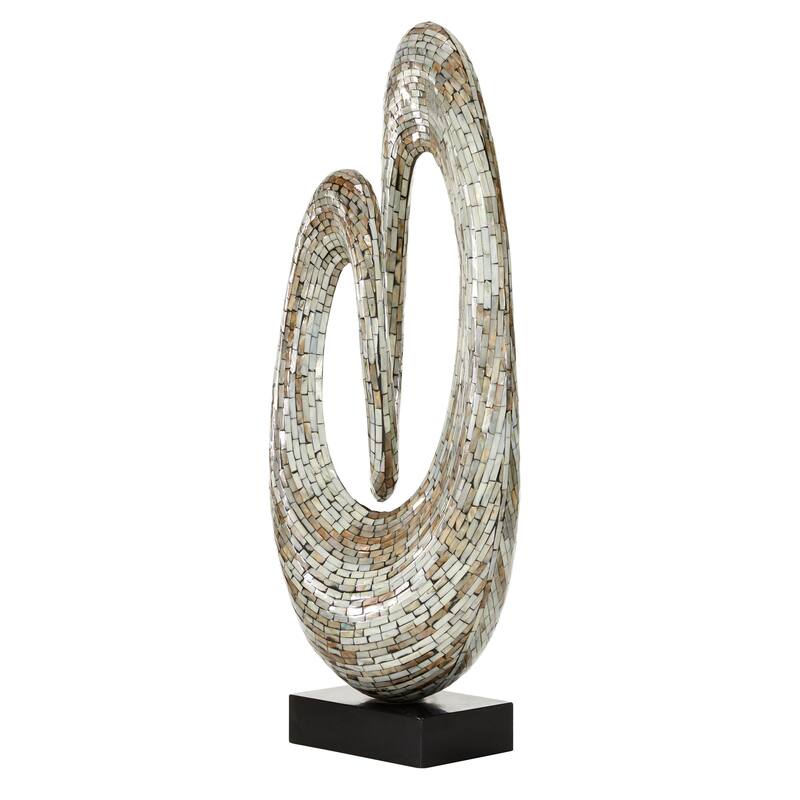 Mother of Pearl Shell Abstract Swirl Decorative Sculpture with Black Base - Gray or White - Roche River Decor