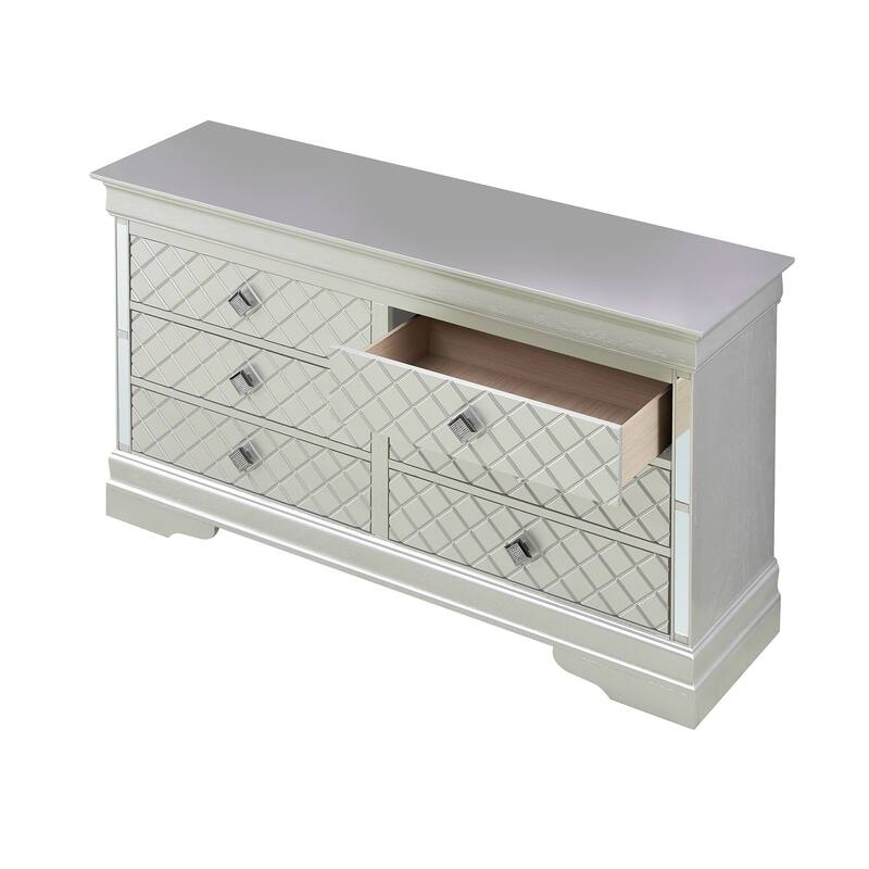 Embossed 6-Drawer Wooden Dresser - 59" - Silver Champagne