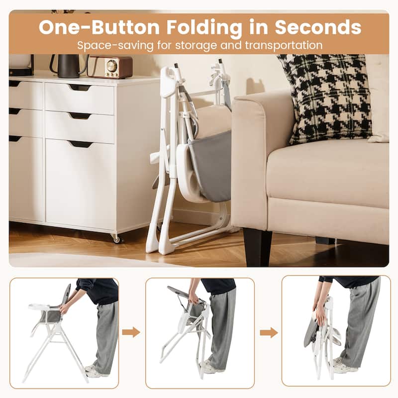 3-in-1 Foldable Baby High Chair with Tray and Footrest Adjustable Footrest Lightweight Waterproof PU Cushion