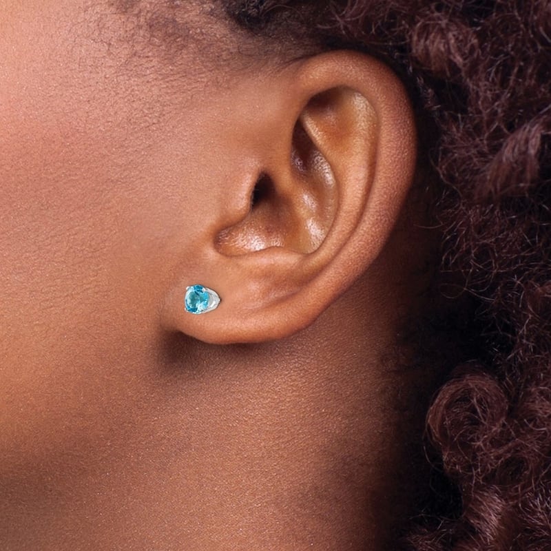 Curata 14k White Gold 5mm Genuine Gemstone Birthstone Stud Earrings
