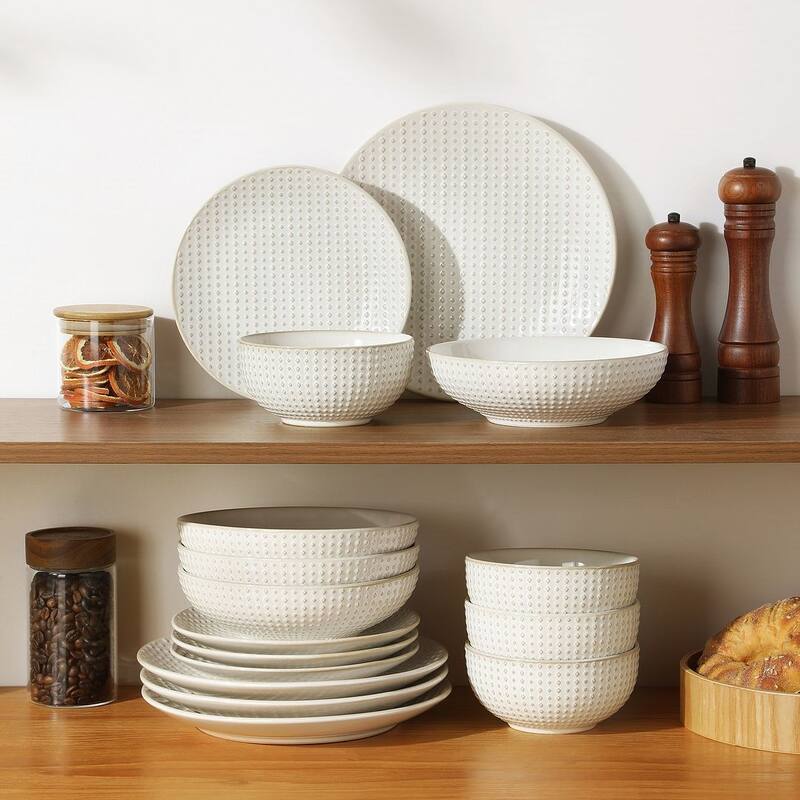 MALACASA LYDIA Embossed Stoneware 16-Piece Dinnerware Set