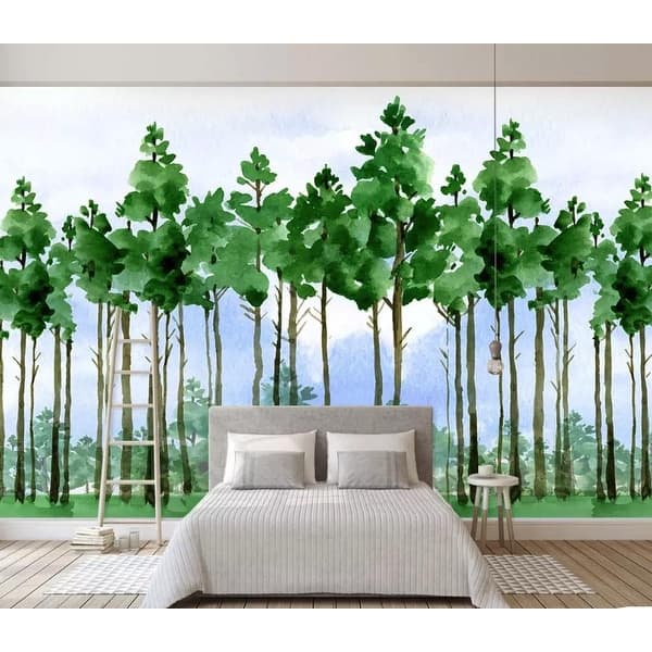 Forest Cartoon Poplar Tree Landscape Removable Textile Wallpaper ...