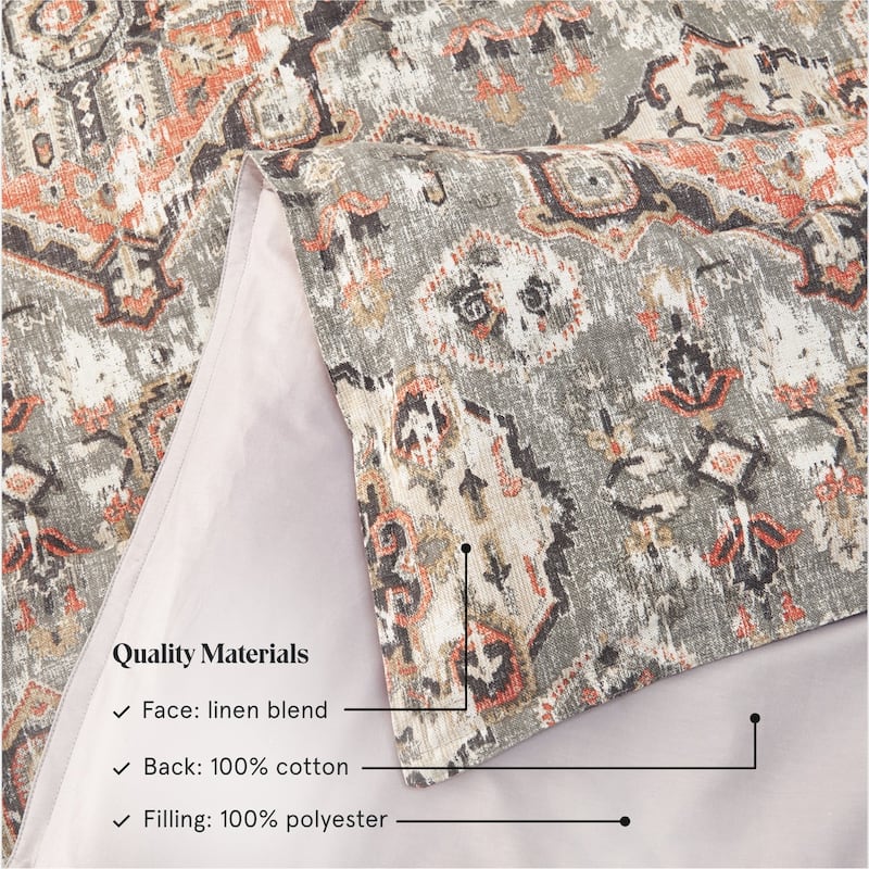 HiEnd Accents Carmen Taupe Linen Medallion Vintage Kilim Modern Rustic 3 Piece Comforter Set