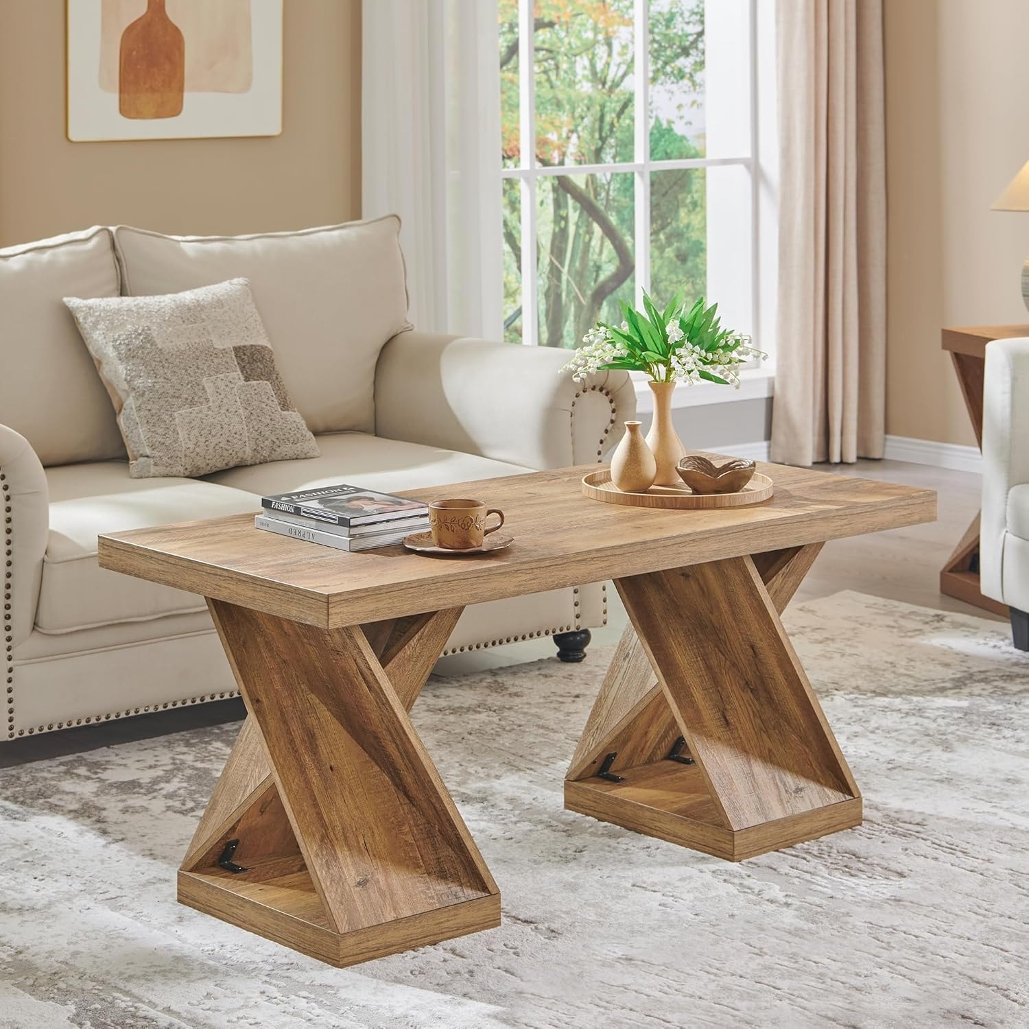 Modern Coffee Table, Twisted Center Table with Wood Thickened