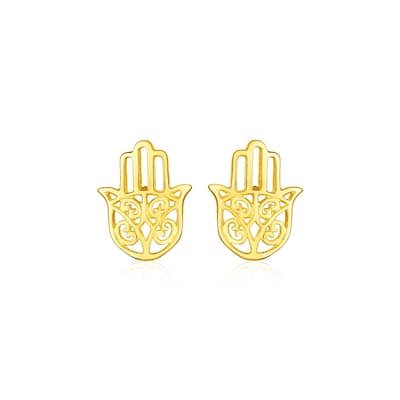 14k Yellow Gold Polished Hand of Hamsa Post Earrings