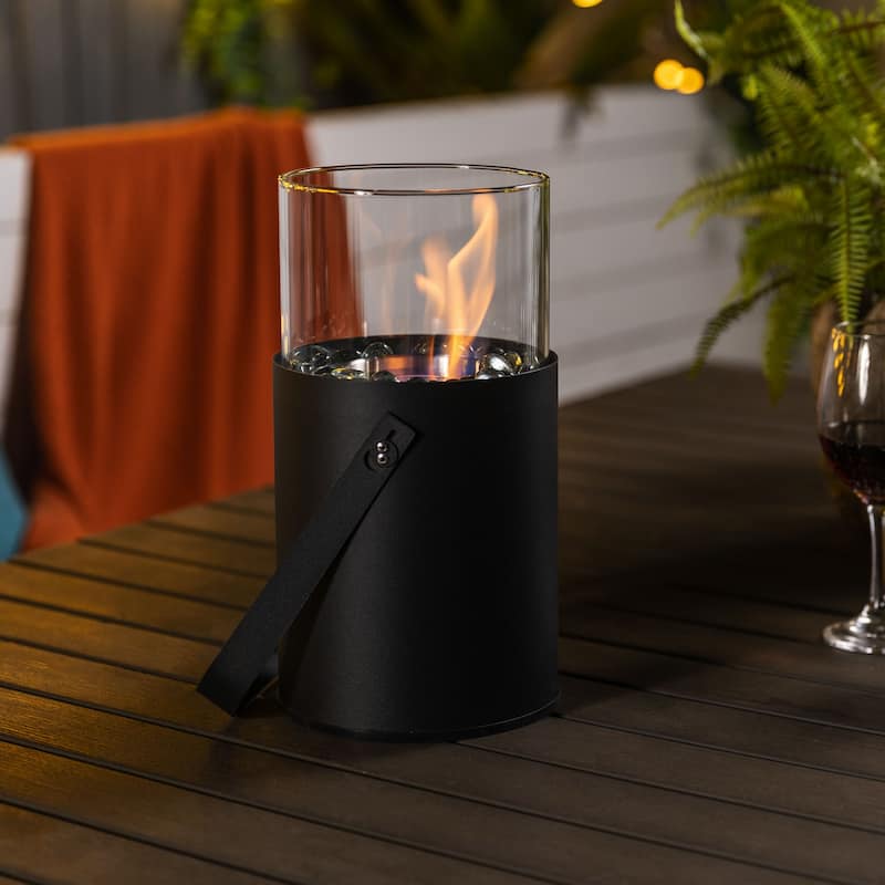 6.3 in. W x 6.3 in. D x 11.8 in. H Round Gel Burning Outdoor Portable Mini Fire Pit - Black