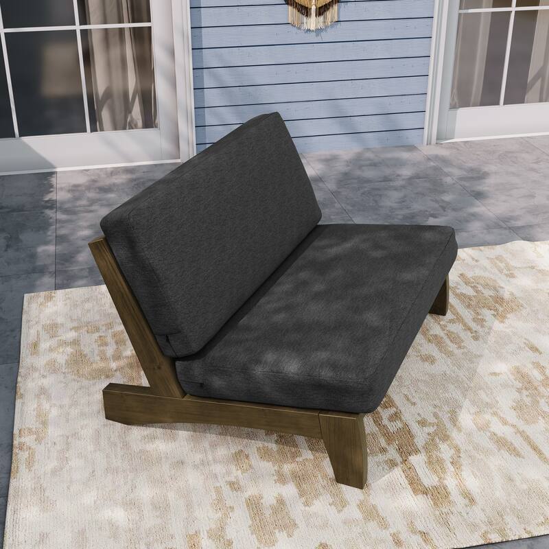 Teak Outdoor Armless Lounge Chair Set Loveseat with Cushions