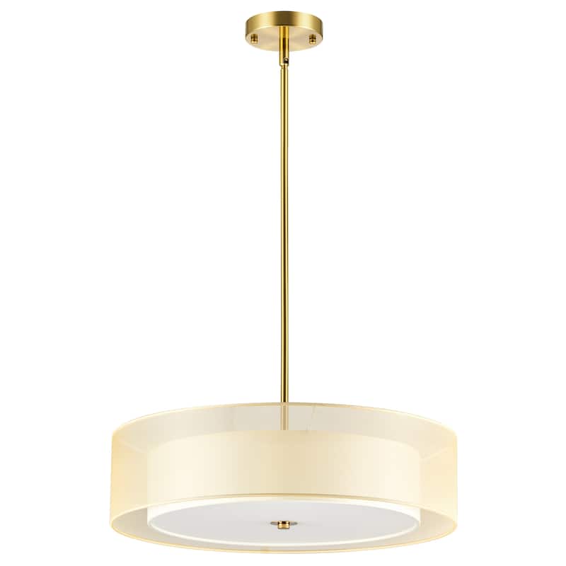 CO-Z 3-Light 20"W Double Drum Fabric Semi Flush Mounyt Pendant Chandelier