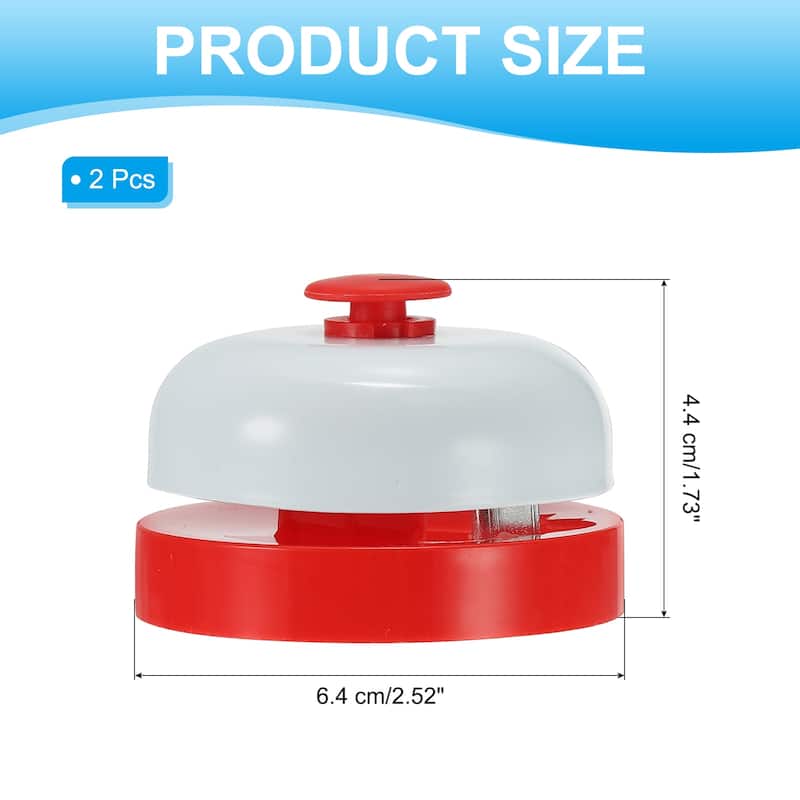 2 Pcs Desk Call Bell 2.5" Diameter with Metal Anti-Rust Construction - 2.52 x 1.73 inch (Dia*H) - Red/White