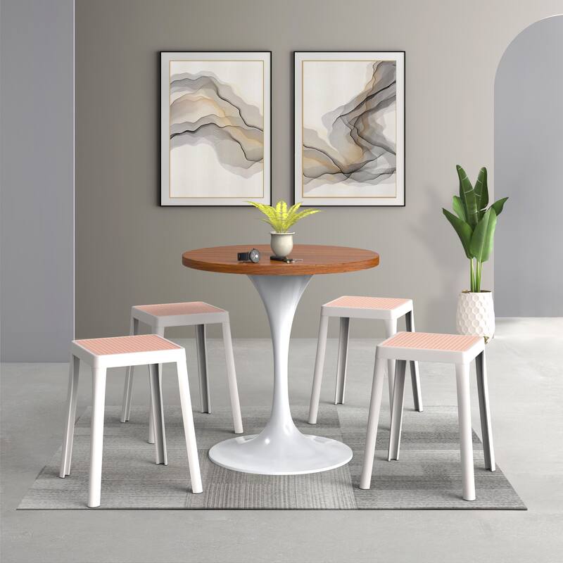 Tresse Modern Stackable Dining Stool with Wicker Seat for Dining Room, Garden, Patio, Indoor or Outdoor - No Assembly Required