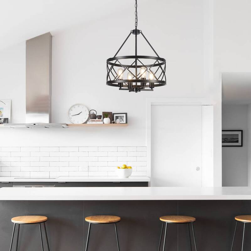 4-Light Circle Hanging Candlestick Linear Foyer Chandelier Lighting Fixture for Dining Room Kitchen Island