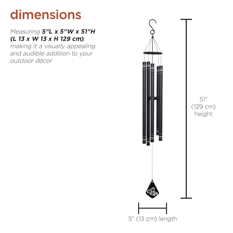 51" Black Metal Windchime with Butterfly Windcatcher