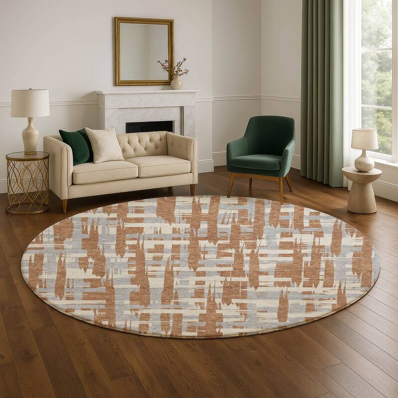 Premium Washable Super Soft Contemporary Plaid Mayfield Rug - Paprika - 8' x 8'