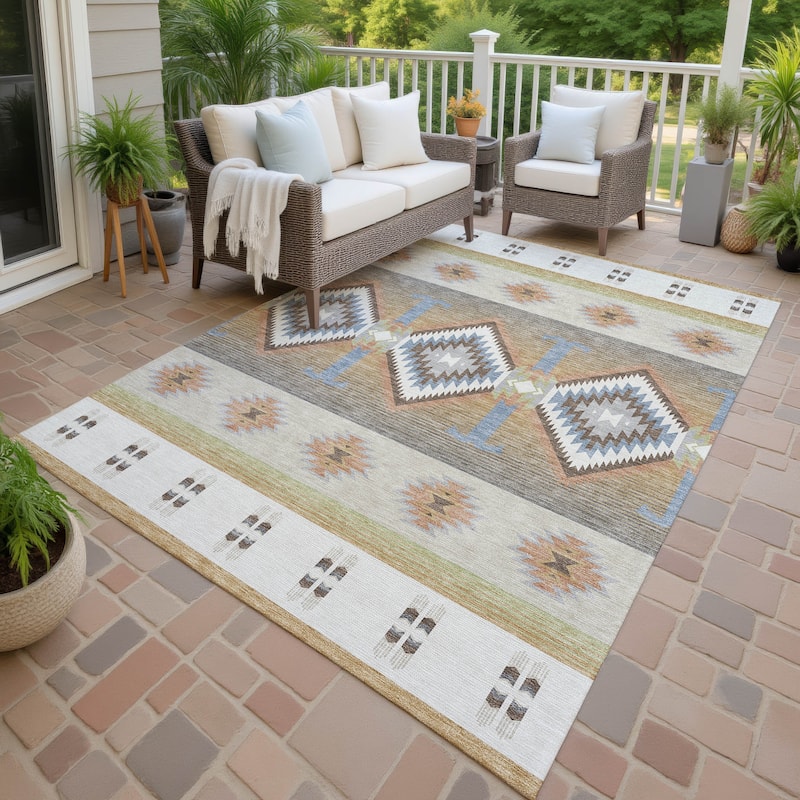 Machine Washable Indoor/ Outdoor Global Chennai Chantille Rug - Ivory - 10' x 14'