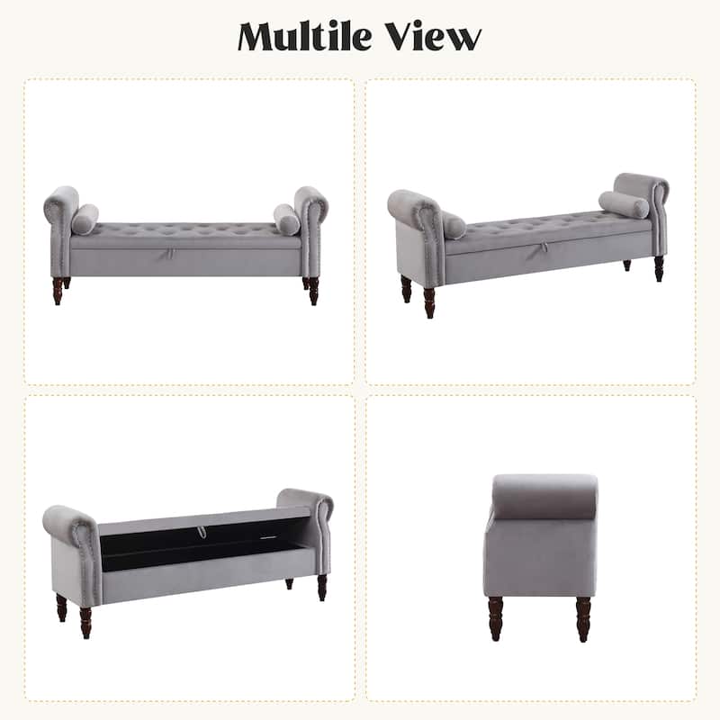 HOMYKA 66.9" Tufted Storage Bench with Rolled Arms Ottoman Long Bench