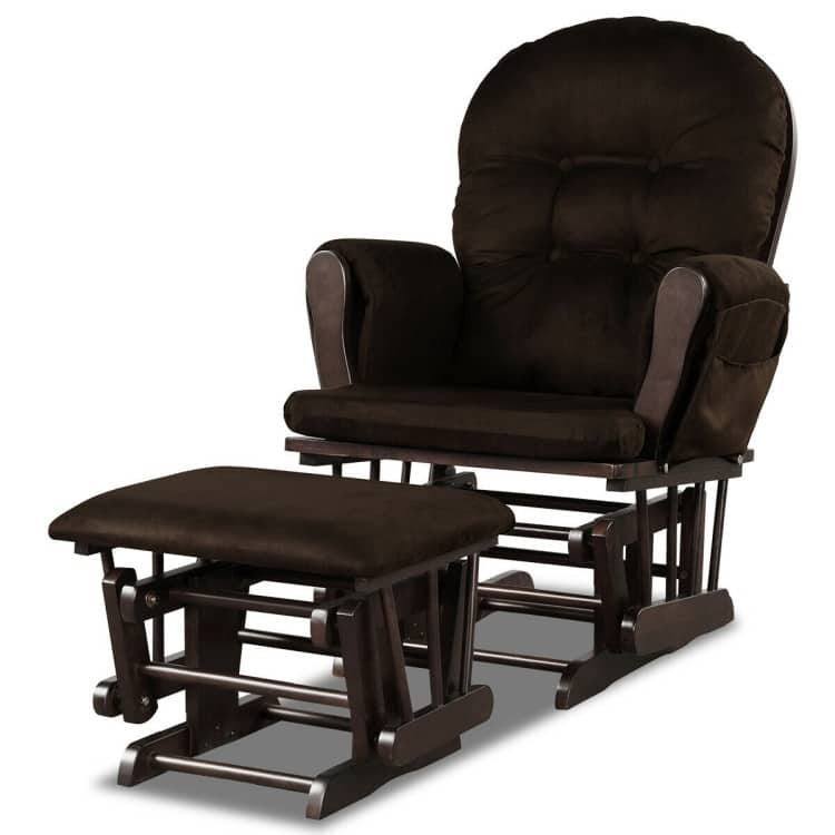 Solid Wood Gliding Chair Set with Storage Pockets and Ottoman for Relaxing - 29.5" x 28.5" x 39.5" (L x W x H) - Brown