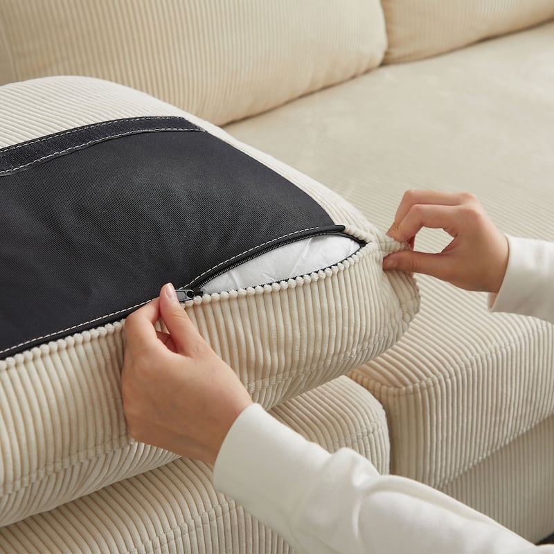 100.79" Corduroy L shaped Pillow Top Arm Sofa With Storage Bag