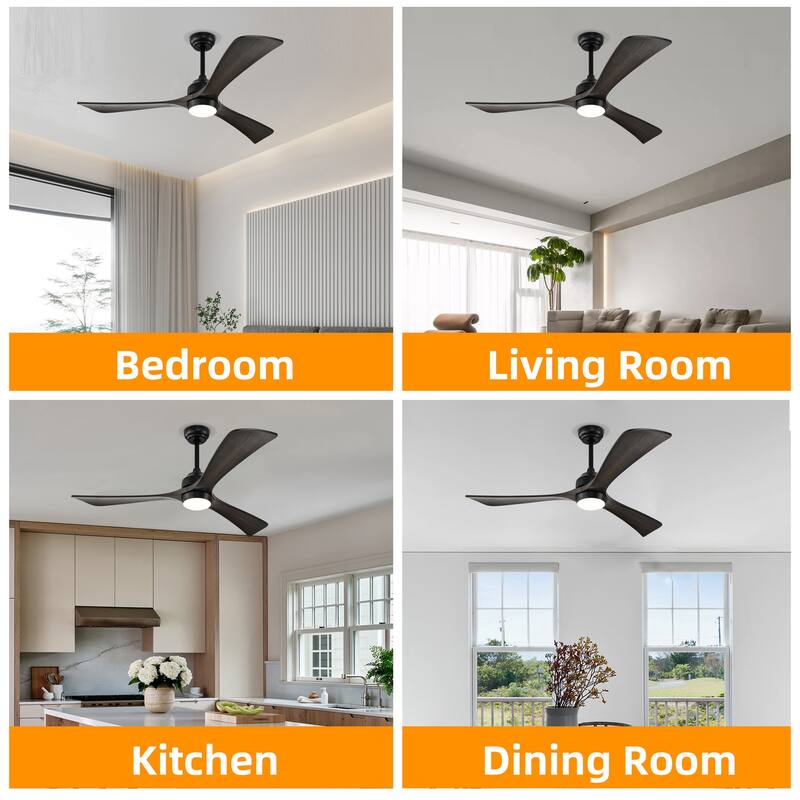 52 in. Smart Indoor Ceiling Fan with Integrated LED with 3 Wood Blade and Remote Control