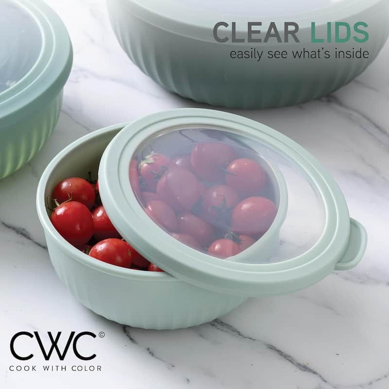 COOK WITH COLOR Prep Bowls with Lids- Wide and Deep Nesting Plastic Mixing Bowl Set with Lids 8 Piece Set, Black/White