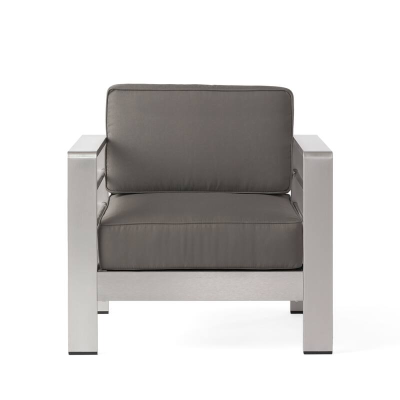 Roomfitters Cape Coral Outdoor Aluminum Club Chairs with High Density Foam Cushions, Silver and Grey - Single Unit