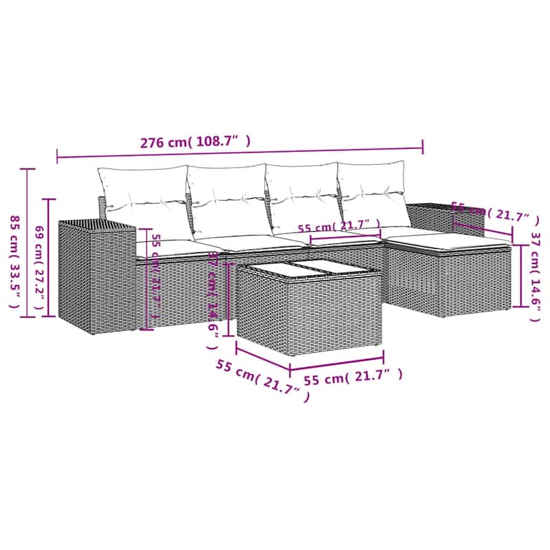 vidaXL Garden Sofa Set Black - 21.7 x 21.7 x 14.6
