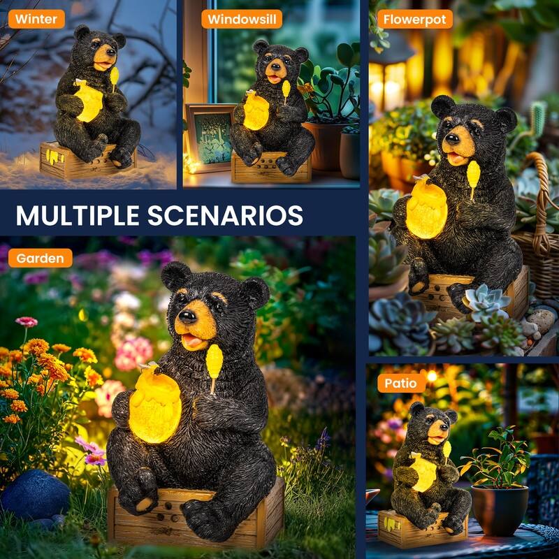 Solar Honey Bear Statue for Charming Outdoor Decor with LED Lights - 5 in. x 5 in. x 9 in.