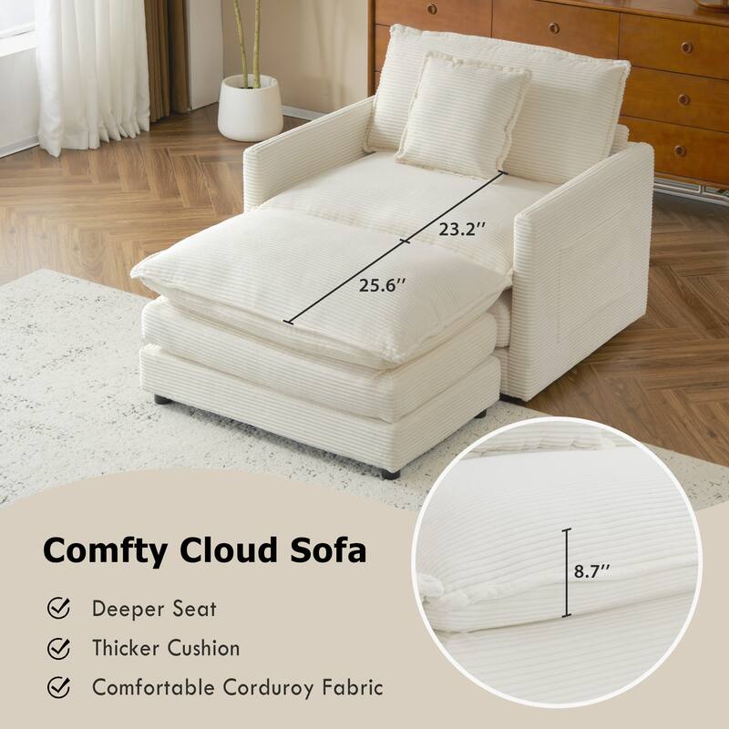 Roomfitters Compact L-Shape Sectional Sofa, Upholstered Corduroy Couch with Side Storage Pockets for Stylish Living Room