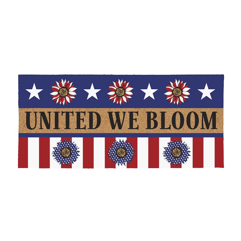 United We Bloom Patriotic Sunflower Flocked Coir Sassafras Switch Mat 22"x10" - 22" x 10"