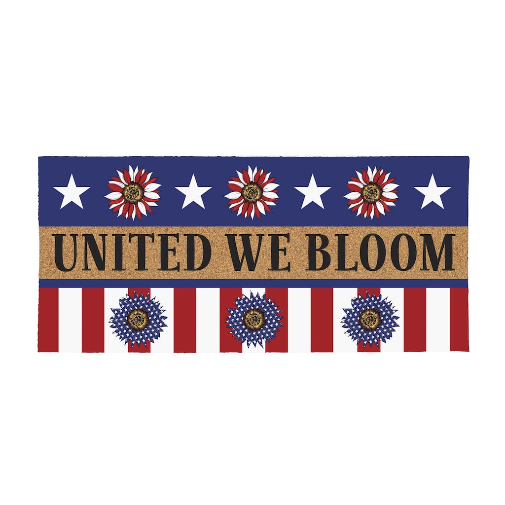 United We Bloom Patriotic Sunflower Flocked Coir Sassafras Switch Mat 22"x10" - 22" x 10"