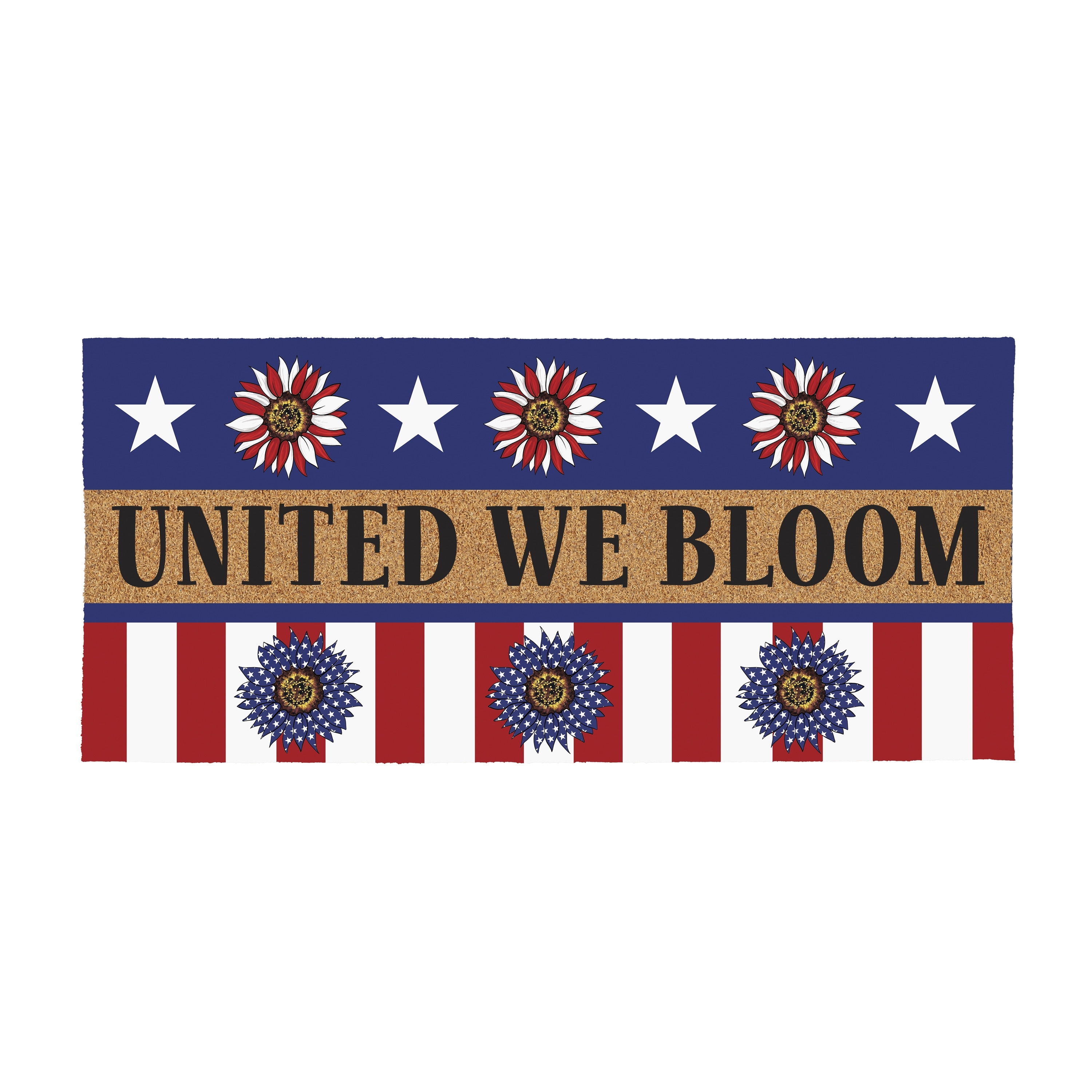 United We Bloom Patriotic Sunflower Flocked Coir Sassafras Switch Mat 22"x10" - 22" x 10"