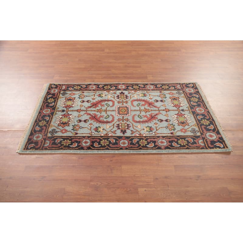 Light Blue Heriz-Serapi Accent Rug Handmade Floral Wool Carpet - 2'11"x 5'0"