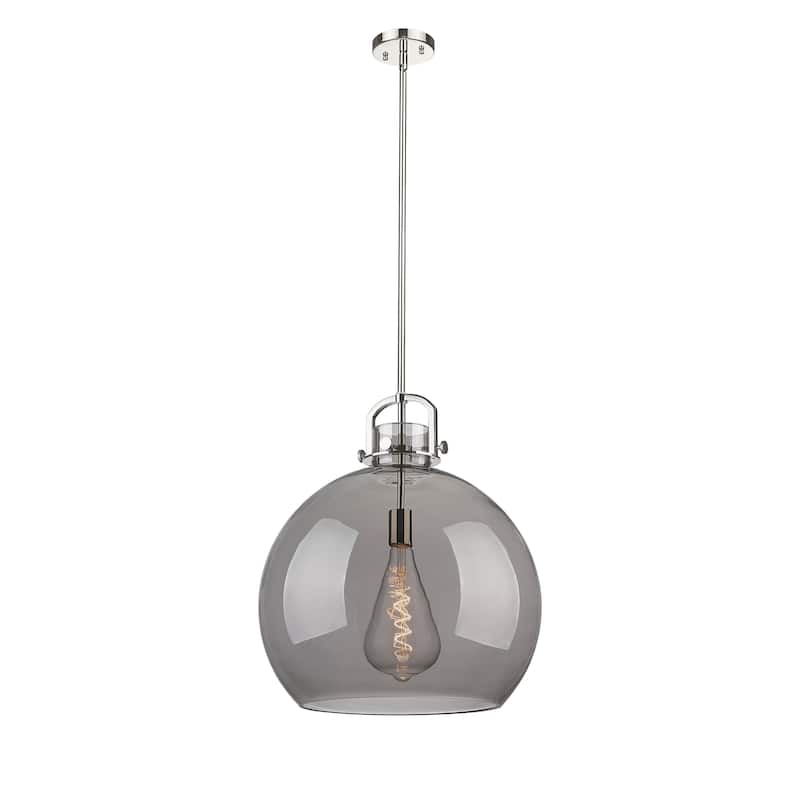 Innovations Lighting Newton Sphere - 1 Light 18" Stem Hung Pendant - Polished Nickel/Light Smoke