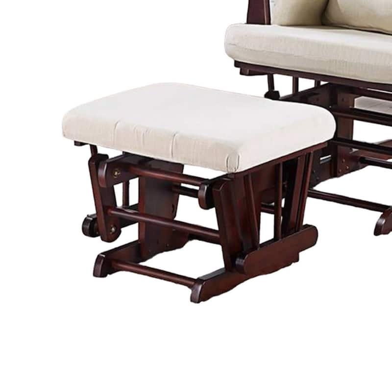 Noni Glider Manual Recliner Chair w Ottoman, Brown Wood, Square Beige