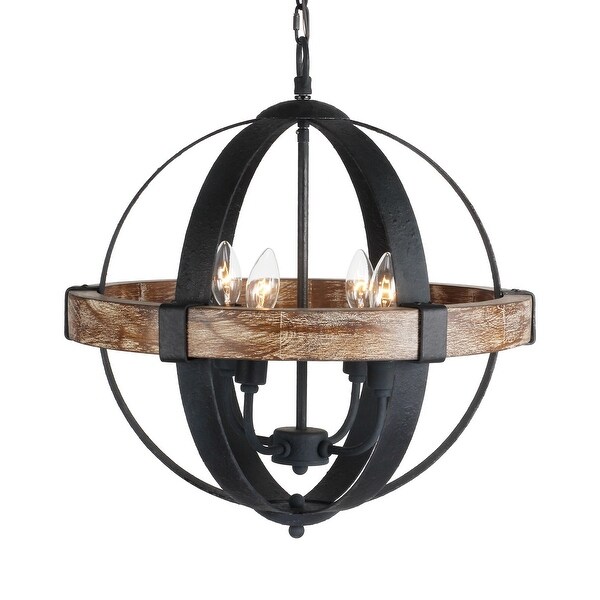 Farmhouse Matte Black 4-Light Open Frame Orb Wooden Chandelier