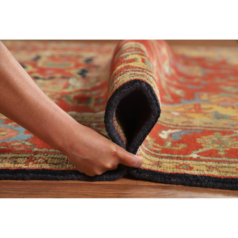 Hand Knotted Oriental 100% Wool Carpet Traditional Floral Red Heriz (serapi) Area Rug - 10' 1'' X 7' 11''