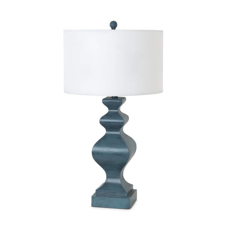 Set of 2 Contemporary 31" Distressed Teal Blue Table Lamps with Drum Cotton Shade and Rotary Switch - 31"H x 6.25"W x 6.25"D
